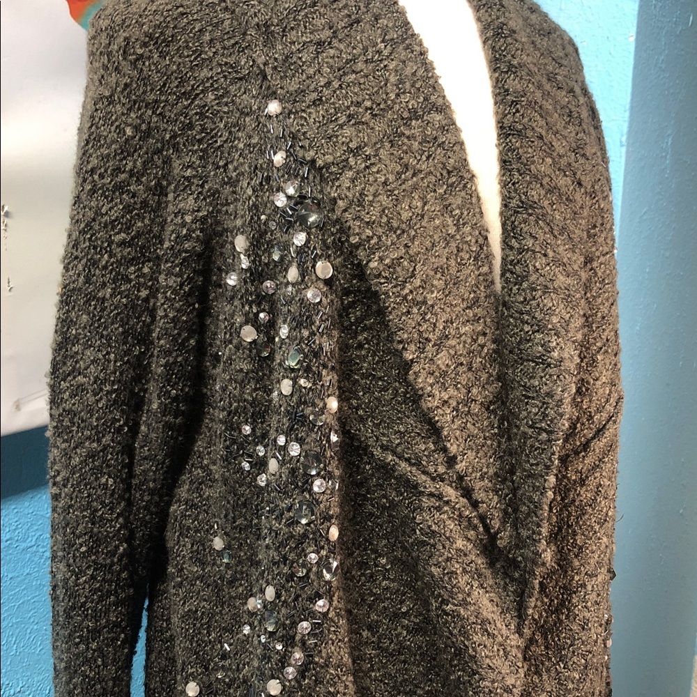 Chic Gray Women's Cardigan with Bead Accents